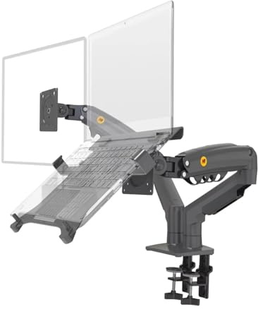 Gas Spring Dual Arm For 17-27 Monitor Holder + 10-17 Laptop Support Air Press Mount Stand(2025 Matte Charcoal)