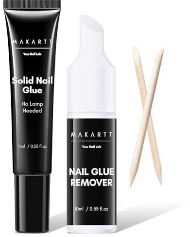 Makartt Nagelkleber Set Mit Entferner Semi Solid 20s Ohne UV 2x20ml | Nagelkleber Set Mit Remover, Extra Starkem Halt, 20s Lufttrocknung, HEMA Frei Für Press On Nails Ohne UV Lampe