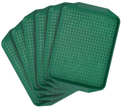 GATBO 6 Pack Serving Tray Set, Rectangular Tray with Grip Handles 43.3 x 30.3cm, Reusable Surface Serving Platters for Dinner and Drinks, Stackable Food Trays for Waiters Bar, Restaurant, Home (Green)