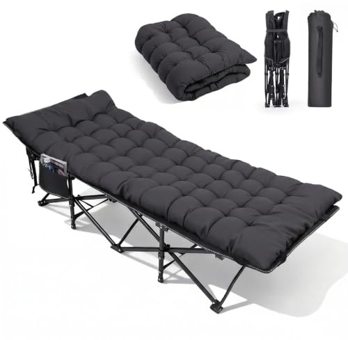 Sekey Feldbett Klappbar XXL, 190 x 71 x 35 cm überbreit, Campingbett | inkl. Matratze, verstärkte Stahlrohre und hochwertiges Oxford-Gewebe – ideal als Gästebett für Garten und Camping, Schwarz