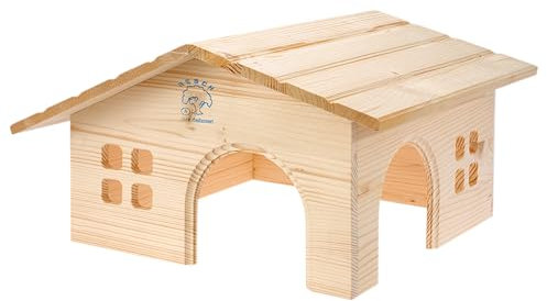 Resch Nr19 Almhütte Watzmann, naturbelassenes Massivholz aus Fichte/Mit 2 großen EIN-/ Ausgängen und 2 Fenstern / 35,5 x 20 x 35 cm (LxHxB)