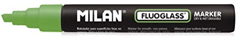 MILAN® Caja 12 rotuladores para cristal Fluoglass punta biselada verde