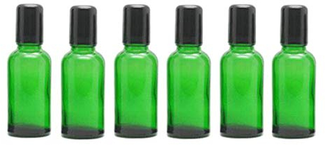 6PCS Empty Portable Green Glass Roll on Bottles with Stainless Steel Ball and Black Cap for Perfume Essential Oil Roller Bottles Vial Container Pot Jar Attar Bottle (30ml)
