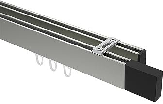 Interdeco Innenlauf-Gardinenstangen (Deckenbefestigung) eckig Edelstahl Optik/Schwarz 2-läufig Typ 10212917, 140 cm
