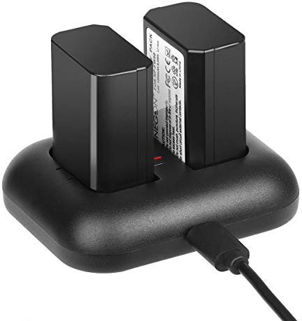 ENEGON NP-FW50 (2 pezzi) Batteria da 1300mAh e Caricatore Dual USB per Sony ZV-E10, A6000, A6500, A6300, A6400, A7, A7II, A7RII, A7SII, A7S, A7S2, A7R, A7R2, A55, A5100, A5000, A3000, A55, RX10
