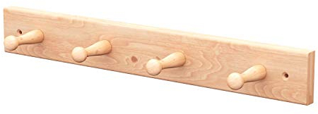 Sossai® Wandgarderobe aus Holz | Natürliche Optik - hochwertiges Buchenholz | HG1 | seidenmatt lakiert | Hakenleiste mit 4 Garderobenhaken | Breite: 41 cm