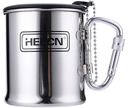 HEECN Mug à mousqueton léger avec couvercle - Tasses à café - Camping et randonnée 280ml HESS-030BBK