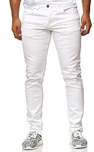 Reslad Jeans-Herren Slim Fit Basic Style Stretch-Denim Jeans-Hose RS-2063 (W36 / L32, Weiß)