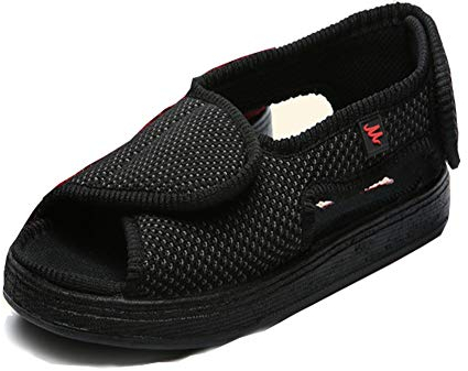 YJZQ Chaussons Femme Réglable avec Scratch Pantoufles Large pour Pieds enflés Sport Sandales Chaussure Ouvert pour Ongle incarné Noir 43 EU