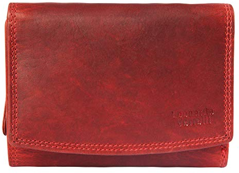 LEONARDO VERRELLI Damen - Geldbörse Echt Leder Portemonnaie RFID Schutz 14 x 10 x 4 3000282 (Rot)