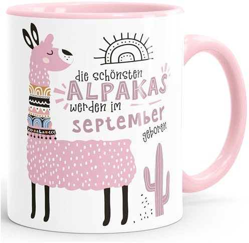 SpecialMe® Kaffee-Tasse Die Schönsten Alpakas werden im Januar-Dezember geboren anpassbares Motiv Geburtsmonat individuelle Geburtstags-Geschenke Lama Inner-rosa Keramik-Tasse