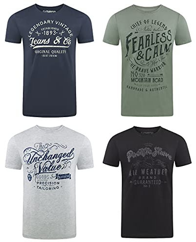 riverso Herren T-Shirt Rundhals RIVLeon 4er Pack O-Neck Kurzarm Print Tee Shirt 100% Baumwolle Regular Fit Grün Blau Weiß Grau Rot Orange L, Größe:L, Farbe:Farbmix 8