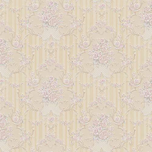 BRICOFLOR Papier peint papier | Tapisserie fleur, Papier peint liberty - Papier peint salon, Papier peint salle à manger - Beige / Crème, Argent, Rose | Taille 10,05 x 0,53 m = 5.33 m² BR765789P483CO3