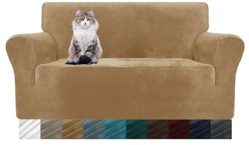 MAXIJIN Housse de canapé en Velours 2 Places Housses de Causeuse antidérapantes Extensibles pour Salon Chat en Peluche Love Seat Housse de Protection de Meubles élastique (2 Place, Camel)