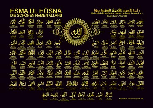 5665 Poster ESMA UL-HÜSNA - Die schönen Namen ALLAHS (Deutsch-Arabisch), Größe 42 cm x 59,4 cm (DIN A2)