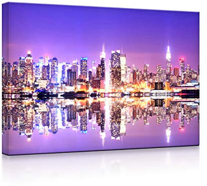lightbox multicolor | LED Wandbilder | Manhattan Skyline Spiegelung | 80x60 cm | Fully Lighted