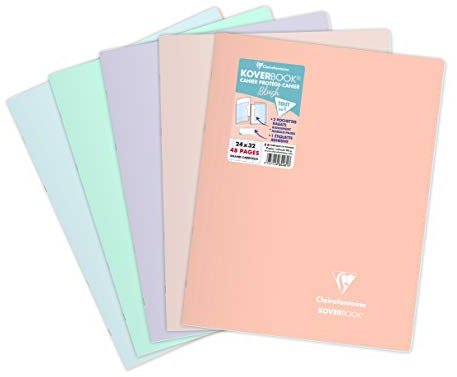 Clairefontaine 984481C Un Cahier Agrafé Koverbook Blush - 24x32 cm - 48 Pages Grands Carreaux - Papier Blanc 90 g - Couverture Polypro Opaque - Couleur Aléatoire
