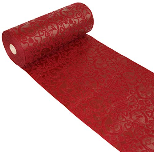 Dekoflor Tischband Tischläufer Tischdeko einzigartiges Herzen Design (Wasserfest, Lotuseffekt, samtige Oberfläche, 5 m Rolle, 30 cm Breite, 100% Nylon), Bordeaux