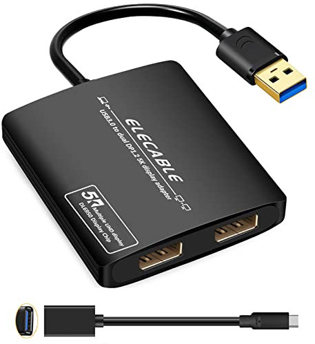 USB 3.0 to Dual DisplayPort Adapter - 5K+5K@60Hz Ultra HD - Built-in DisplayLink DL6950 Chip - Extend Screen to Multiple Monitor TV Compatible with Windows,Mac OS,Android,Chrome OS,Ubuntu (DP+DP)