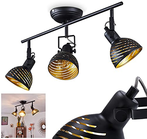Deckenleuchte Osina, moderne Deckenlampe aus Metall in Schwarz/Goldfarben m. verstellbaren Strahlern, Leuchte im Retro/Vintage-Design mit Lichteffekt, 3-flammig, 3 x E14, ohne Leuchtmittel