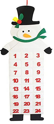 Yajun Filz Weihnachts adventskalender mit Taschen Wand deko 24 Tage Countdown 79cm DIY Weihnachts schmuck Hängenden Stoffsäckchen,Snowman