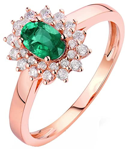 AMDXD Solitärring 18K Rosegold, Blume Ehe Ringen mit Grün Smaragd 0.5ct, Schmuck Geschenke für Frauen Ehefrau Mutter Freundin, Rose Gold, Gr.54 (17.2)