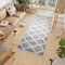 TAPISO Boho Teppich Läufer Kurzflor Shaggy Dunkelgrau Creme Karo Doppelt Streifen Fransen Schlafzimmer Wohnzimmer Design Modern 100 x 400 cm