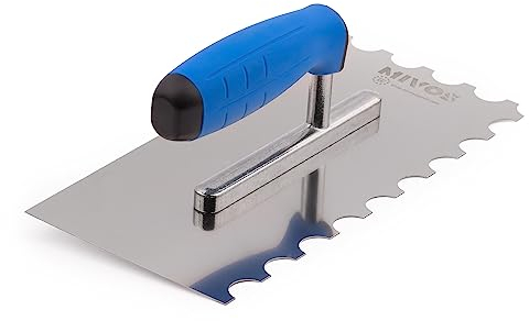 Mivos Cazzuola Dentata Semicircolare 270 x 130 mm - Frattazzo Dentato 20x10 mm in Acciaio Inox - Galleggiante Dentato di Colla - Cazzuola per Piastrelle con Dentatura ad Arco - Prodotto in UE