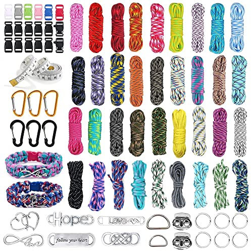 Paracord Combo Kits, Multifunción Paracord 550 - Cuerda de Nailon (26/36 Colores, con Hebilla de Cuerda y Agujas de Coser, para Exteriores, Deportes, llaveros, Correas para Perros, Cuerda de Tienda