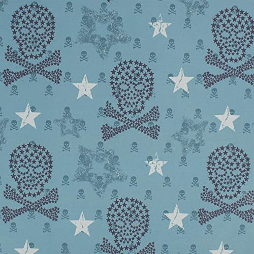 Softshell Stoff Totenköpfe, wind- und wasserabweisend, blau (50cm x 145cm)