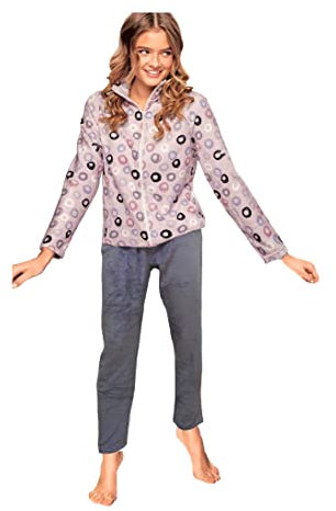 Infiore Pigiama Donna Pile Effetto Coral Full Zip - Morbido e Felpato Aperto - Invernale (S, 0819 Blush)