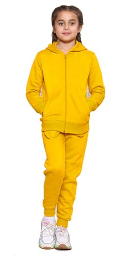 Kids Tracksuits Boys Tracksuit, Hoodies Plain Army Commando Print Tracksuit Hoodie with Jogger Sweatpants Sports Activewear Set Girls Boys Children Age 5-13 Years (Mustard Zipper Suit, 9-10 Years)