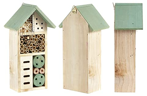 Casa de insectos de madera natural para hotel, refugio de jardín, caja nido de 26 cm, casa de abejas silvestres, hotel, para abejas, mariposas, insectos en el jardín, HTUK
