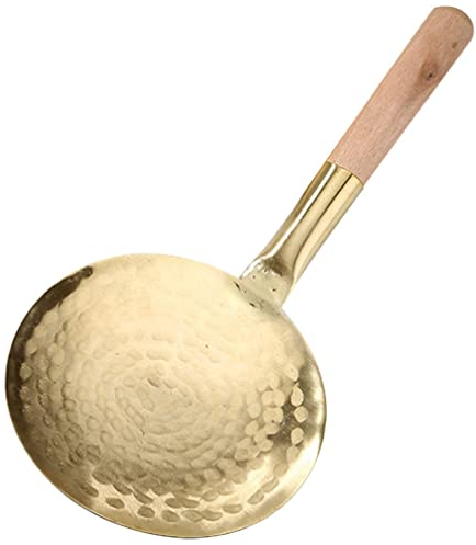 BESTonZON Pelle à Cerveau De Tofu Cuillère De Service En Cuivre Spatule à Riz Louche Écumoire Cuillère à Soupe à Fond Plat Ustensile De Cuisine à Riz Boule De Tofu Japon En Bois Laiton