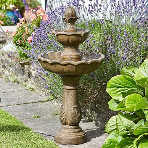 Festive Lights - 98cm Solar & Battery Hybrid Kingsbury Water Feature with Remote Control - Outdoor Garden Fountain, Bronze Effect, Weather Resistant, No Mains Required, Three-Tier Cascading Design