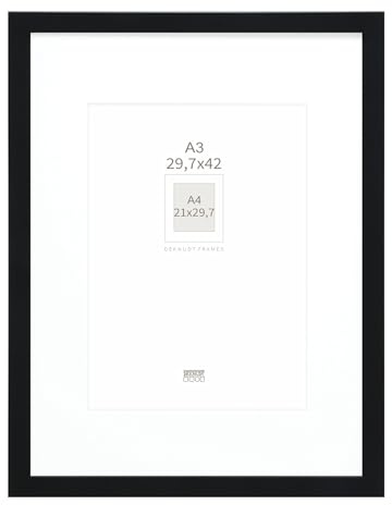 Deknudt Frames Bilderrahmen mit Passepartout - Schwarz - S66KF2 P1 29,7x42cm für Bild 21x29,7cm - A3 - A4 - Bilderrahmen Holz MDF - Bilder aufhängen oder ausstellen