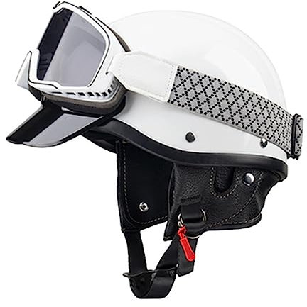 KEFFOR Vintage Casque Demi Moto, Casque Ouvert Femme Homme, Mobylette Pilote Casque avec Rétro Lunettes, Casques Bols pour Scooter Cruiser Cyclomoteur (Color : C, Size : XL=(59-60cm))