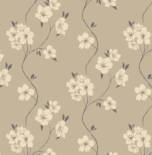 Timeet Self Adhesive Wallpaper Light Brown Sticky Back Plastic Yellow Flowers Floral Pattern 39x300cm Contact Paper Removable Peel and Stick Wallpaper Waterproof Vinyl Film for Wall Furniture Cabinet