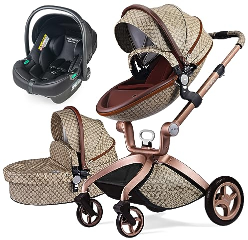 Hot Mom Klassik 2 in 1 Kinderwagen - Kombikinderwagen 3 in 1 Riesenset komplett set, Alu-Rahmen/Voll-Gummireifen/Regenschutz/Mosquitonetz Modell F22, 2023 Neu (GEZI3, mit Autositz)