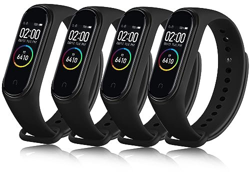 4 Pcs Bracelet pour Xiaomi Mi Band 4/ Xiaomi Mi Band 3, Bracelet Silicone Souple Respirant Nouvelle Couleur pour Mi Band 4/ Mi Band 3 (Noir/Noir/Noir/Noir)