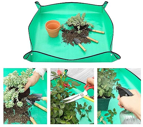 2Pcs Pflanzmatte Umtopfmatte Kunststoffwanne 100x100 - Pflanzunterlage Gartenarbeitsmatte Faltbar wasserdichte Gartenmatte, Gartenarbeitsunterlage für Pflanzen Garten Sämling Umtopf