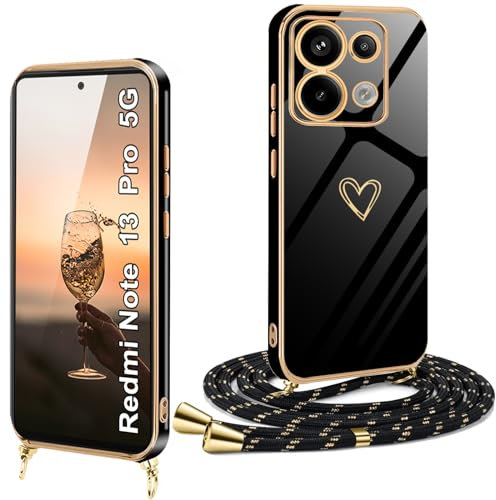 XCYYOO Coque pour Redmi Note 13 Pro 5G avec Cordon Silicone - Housse Antichoc avec Motif Cœur d'Amour Mignon - Étui Téléphone avec Collier Lanyard