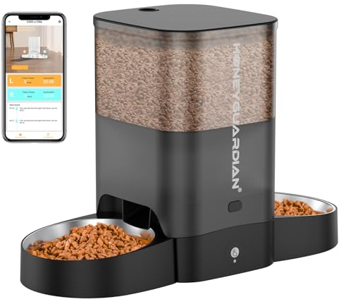 honeyguaridan 3.5L Distributeur Croquettes Chat Automatique 2 Bols opposés avec Detecteur Mouvement, 2.4G WiFi Distributeur Croquettes Chat Connecté, Nourrir à Distance pour Chats/Chiens