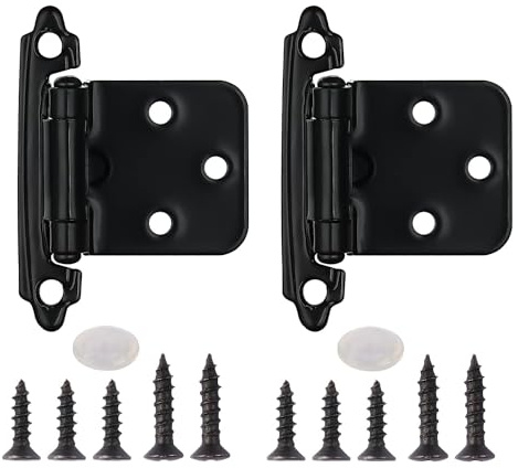 Mogdeker Paquete de 10 5 pares de bisagras de gabinete de cocina superpuestas de 1,27 cm, color negro, semiocultas, montaje en la cara, bisagras de armario de cocina con parachoques de puerta,