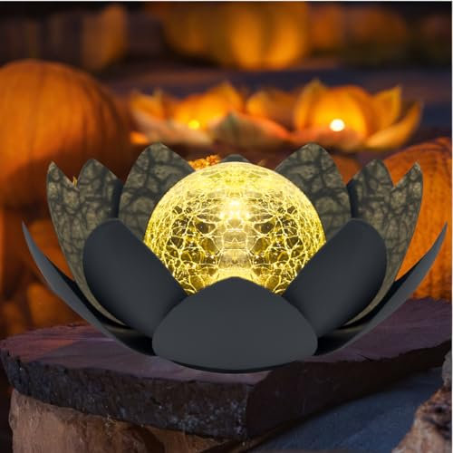 Kyduu Solarlampen für Außen Garten, Solar Bodenleuchte Lotus Garten Deko, Warmes Licht Solar Gartenleuchten, LED Solarleuchten Wasserdicht Metall Solarlaterne für Außen