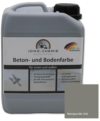 JOWO-CHEMIE Betonfarbe (2,5kg) Bodenfarbe Flüssig Kunststoff für 20m² Grauton Beton Estrichfarbe Beschichtungen (Betongrau)
