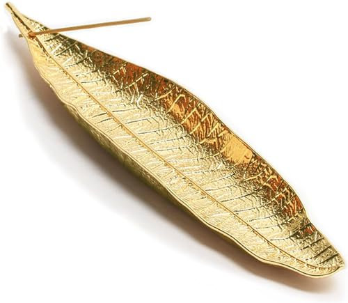 Räucherstäbchen Halter, Blätter Metall Räuchergefäß, Zink Legierung Ash Catcher, Für Räucherstäbchen, Büro, Gelten Zuhause,Meditation,Yoga, 24.6 cm, Gold