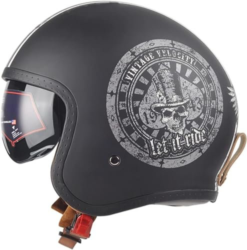 Caschi Jet Vintage Con Visiera, Mezzo Casco Da Motociclista Per Uomo Donna, Portatile Casco A Scodella Caschi Demi Omologato DOT/ECE, Casco Moto Retrò Per Cruiser Chopper 2,XL=61-62CM