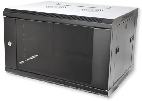Koscom Connect Netzwerkschrank 6 HE I Serverschrank 19 Zoll I Wandmontage 600 x 450 x 380 mm I voll montiert I Server Gehäuse mit abschließbarer Glastür I Traglast 60 kg I Schwarz