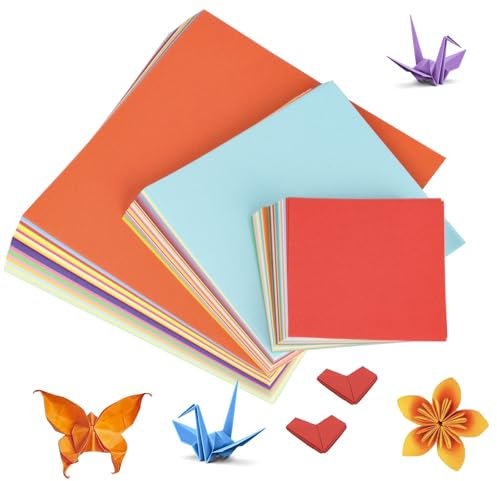 400 Feuilles de Papier Origami Coloré, Carrés de Feuille Origami Papier Couleur, Papier Pliant Double Face pour Artisanat DIY, Loisirs Créatifs, 10 x 10 cm, 15 x 15 cm, 20 x 20 cm